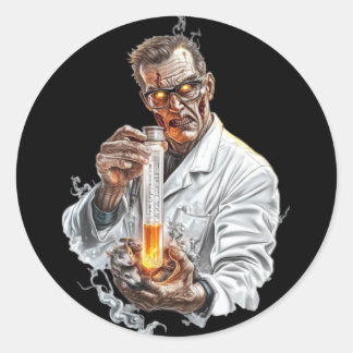 Sticker. Halloween. The Mad Scientist Classic Round Sticker