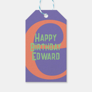 Sticker happy birthday purple coral mint gift tags