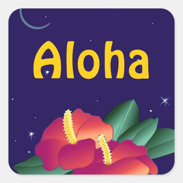 Sticker Hawaiian Night Stars Hibiscus Aloha (Front)