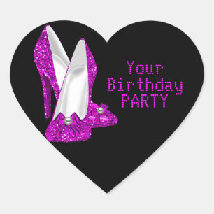 Sticker Heart Hot Pink High Heel Shoes