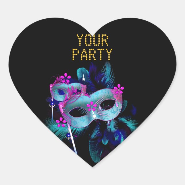 Sticker Heart MASK Teal Blue Gold (Front)