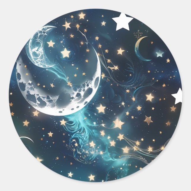 Sticker - Icy Blue Moon Phases Celestial Moon Desi (Front)