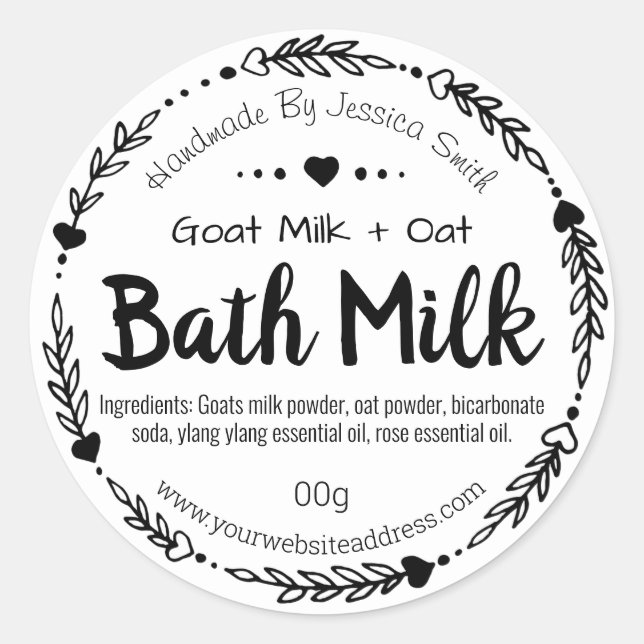 Sticker Label For Homemade Bath Milk Soak (Front)