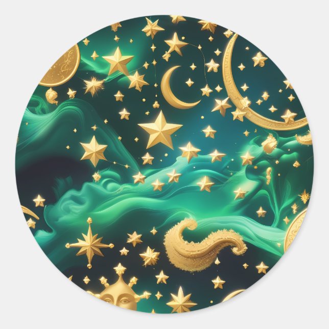 Sticker - Luxury Emerald Celestial Moon Design (Front)