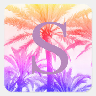 Sticker monogram initial tropical palm tree retro