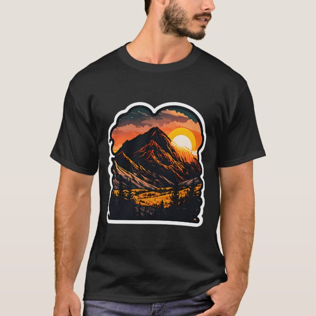 Sticker Mountain Beautiful Sunset Art  T-Shirt (Front)