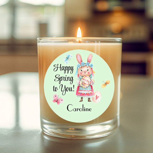 Sticker, Name | 3-in Loveable Happy Spring Ms Bunn Classic Round Sticker (Creator Uploaded)