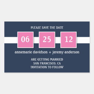 Sticker - Navy Pink Squares Save The Date