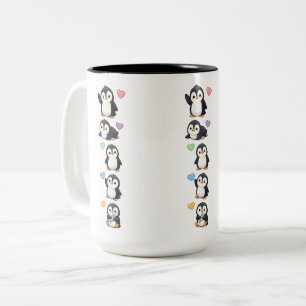 Sticker Pack Mug Kawaii Penguin with Colorful Hear