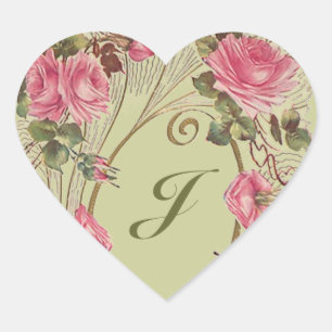 Sticker Personalised Antique Rose Hearts Monogram