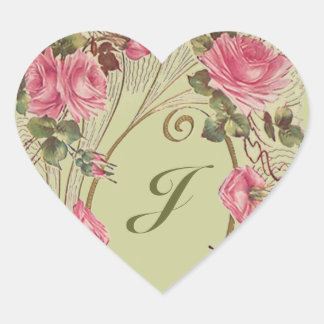 Sticker Personalised Antique Rose Hearts Monogram