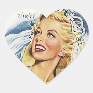 Sticker Retro Bride Marriage Wedding Heart Date