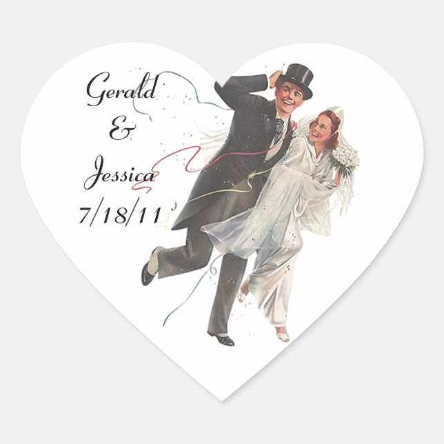 Sticker Retro Couple Marriage Wedding Heart Date (Front)