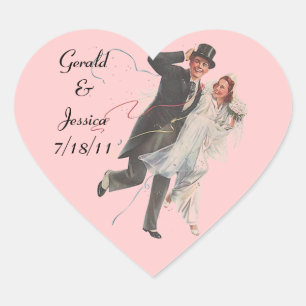 Sticker Retro Couple Marriage Wedding Heart Date