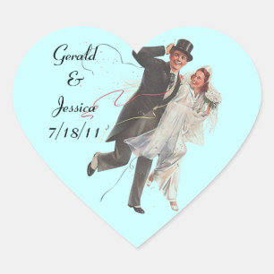 Sticker Retro Couple Marriage Wedding Heart Date