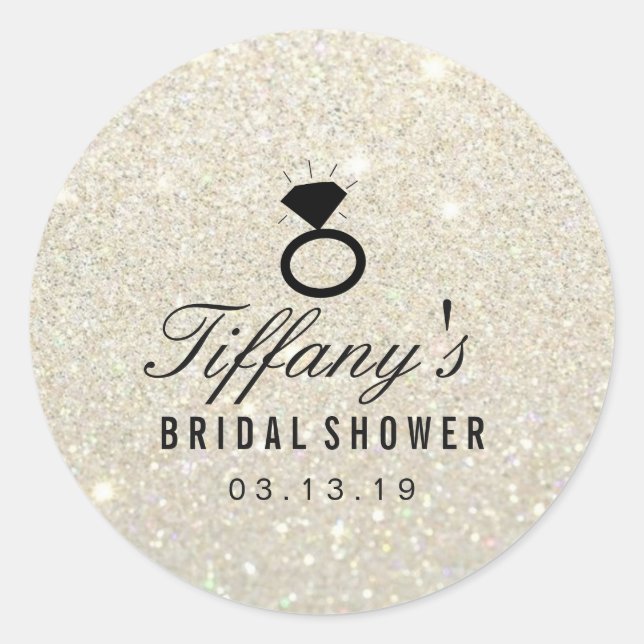 Sticker - Ring Bridal Shower Glitter White Gold (Front)