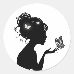 Sticker Round The White Butterfly Woman
