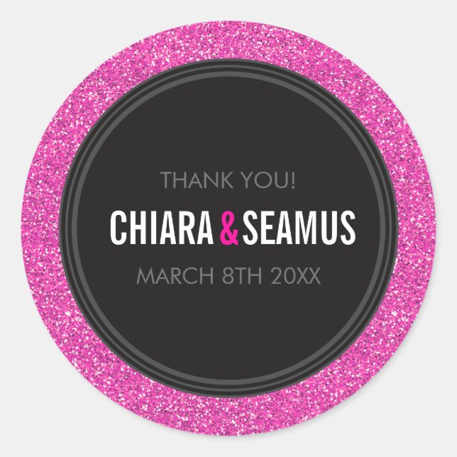 STICKER SEAL modern simple hot pink glitter black (Front)