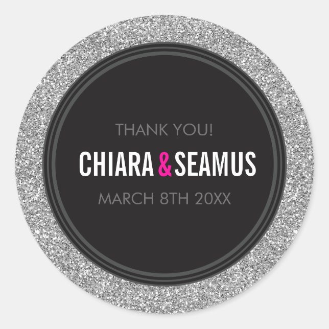 STICKER SEAL modern simple silver glitter black (Front)