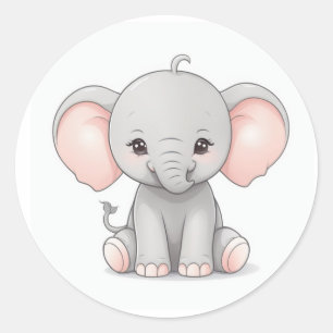 Sticker, Smiling Baby Elephant with Blush Cheeks,  Classic Round Sticker