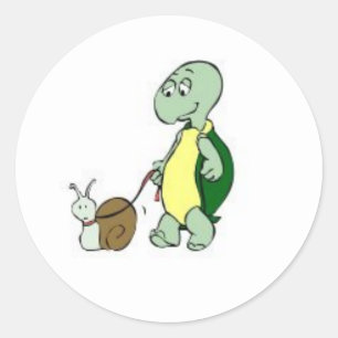 Sticker-Turtle walking a Snail! Classic Round Sticker