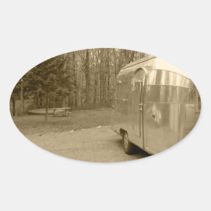 Sticker Vintage 1950s Tin Can Travel Trialer Sepia
