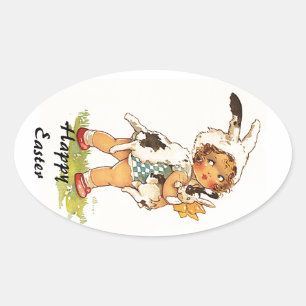Sticker Vintage Antique Cute Easter Bunny Suit