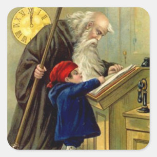 Sticker Vintage Antique New Years Father Time Baby