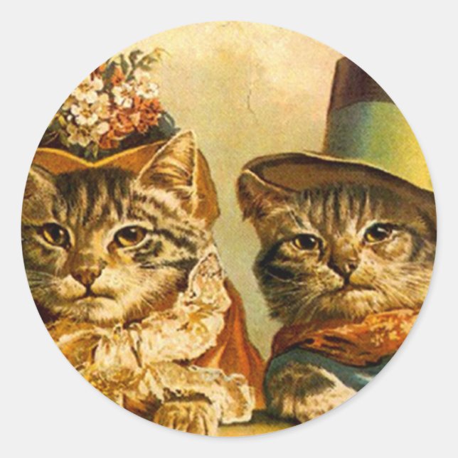 Sticker Vintage Dressed Cat Couple On-the-town (Front)