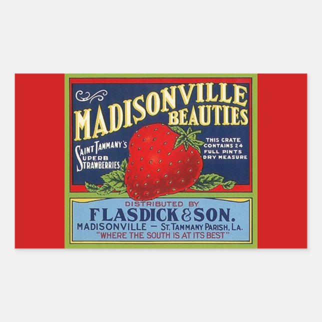 Sticker Vintage Madisonville LA Strawberry Advert (Front)