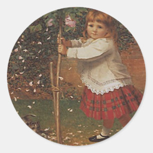 Sticker Vintage Victorian Girl Plaid skirt Tatting