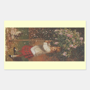 Sticker Vintage Victorian Girl Plaid skirt Tatting