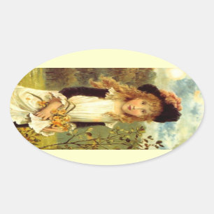 Sticker Vintage Victorian Pinafore Girl Daffodil