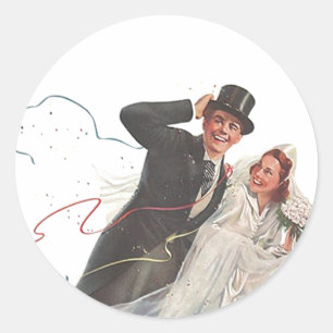 Sticker Vintage Wedding Bride Groom Happy Couple