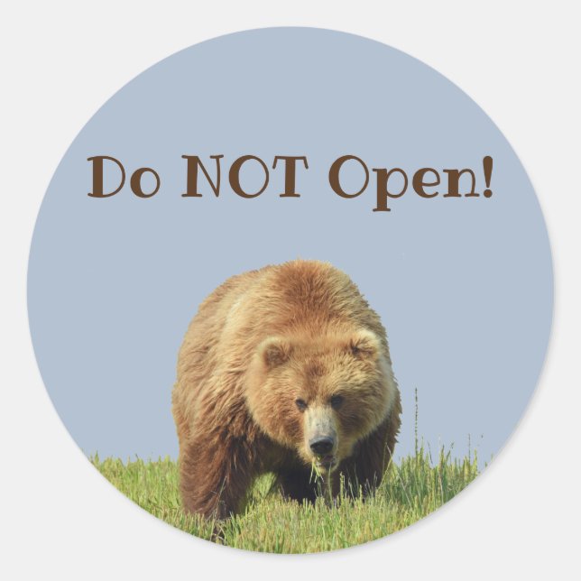 Sticker w/ grizzly bear "Do NOT Open!" (Front)