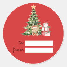 Sticker Watercolor Christmas Tree To From Gift Tag