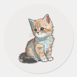 Sticker White Cat Classic Round Sticker