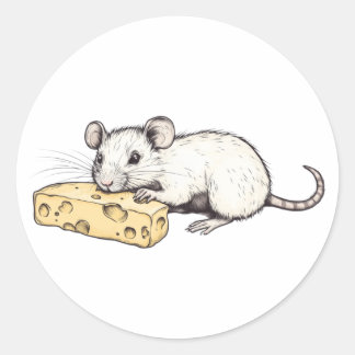 Sticker with a picture of a rat with cheese