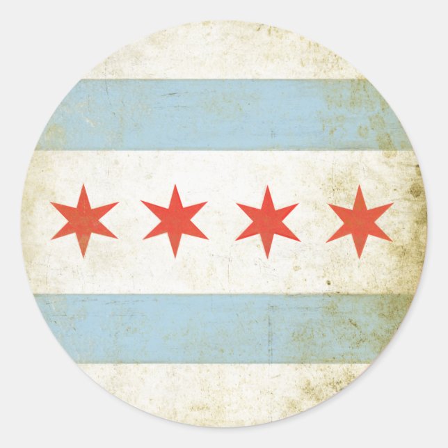 Sticker with Distressed Chicago Flag Print (Front)