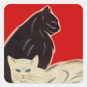 STICKERS Art Deco Style Black White Cats on Red
