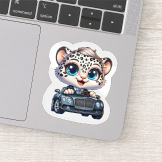 Stickers Cute Kawaii Snow Leopard Big Cat Driving
