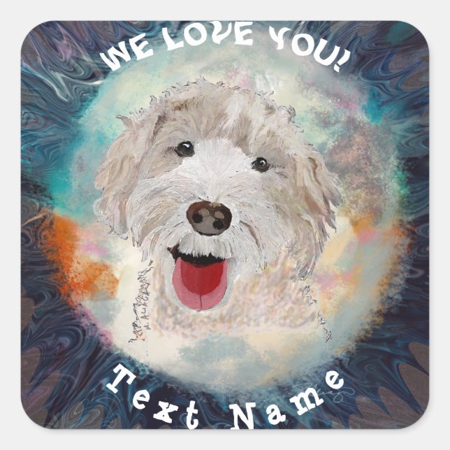 Stickers  Cute Labradoodle Dog & Text (Front)