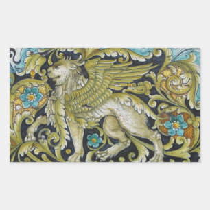 Stickers--Deruta Tile Lion Rectangular Sticker