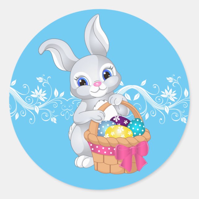 Stickers-Easter Bunny Classic Round Sticker (Front)