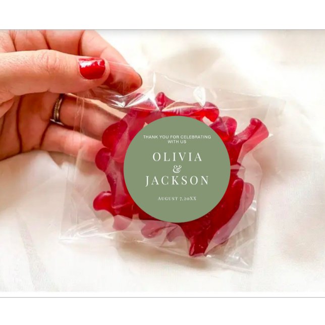 Stickers For Wedding Candy Cookies Bag Dark Green (Modern personalized wedding couple name date dark green sticker)