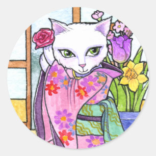 Stickers Geisha Asian Cat Fantasy by Ann Howard