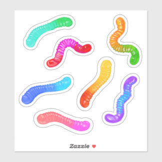 Stickers-Gummy Worms-Rainbow coloured candy