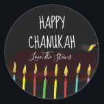 Stickers "Happy Chanukah" Menorah Candles<br><div class="desc">Hanukkah/Holiday stickers, personalise. Happy Chanukah Menorah Candles. Choose from 1 1/2" and 3" stickers. Personalise by deleting and replacing text with your own message. Choose your favourite font size, style, and colour. Thanks for stopping and shopping by! Your business is very much appreciated! Happy Hanukkah! Shape: Classic Round Sticker Make...</div>
