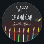 Stickers "Happy Chanukah" Menorah Candles<br><div class="desc">Hanukkah/Holiday stickers, personalise. Happy Chanukah Menorah Candles. Choose from 1 1/2" and 3" stickers. Personalise by deleting and replacing text with your own message. Choose your favourite font size, style, and colour. Thanks for stopping and shopping by! Your business is very much appreciated! Happy Hanukkah! Shape: Classic Round Sticker Make...</div>