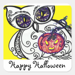 Stickers "Happy Hallowee" Owl & Pumpkin Tribal